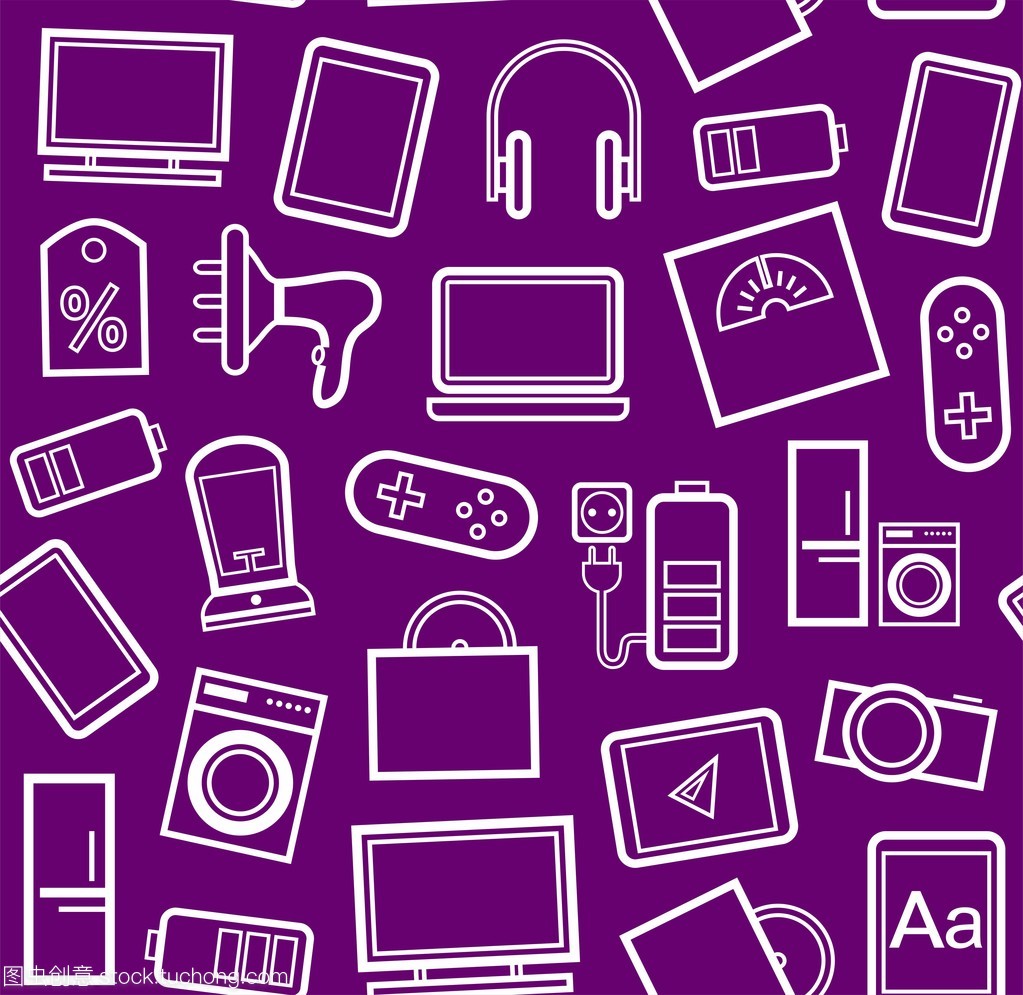小玩意和消费类电子产品,紫色背景,无缝、 线性模式